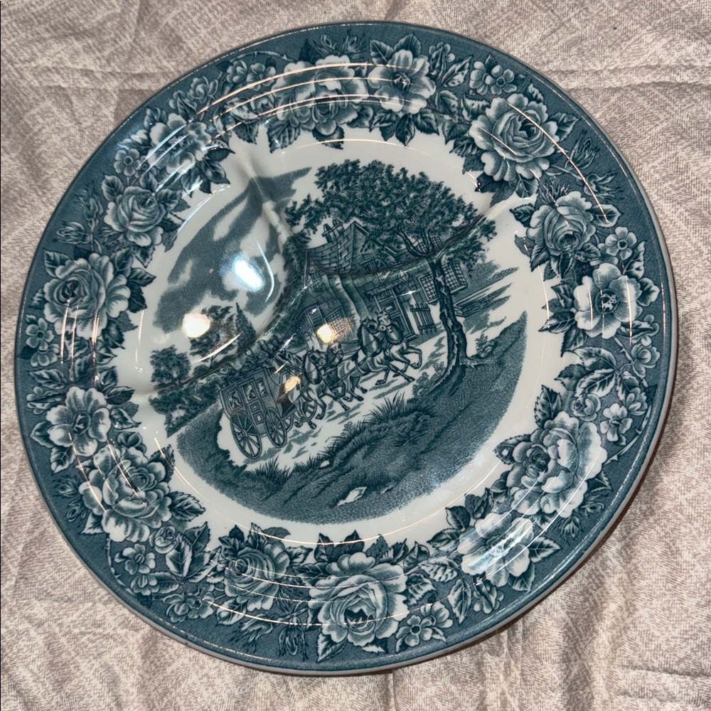 Vintage Shenango Roselyn Castle Blue Scenic Divided Grill Dinner Plate